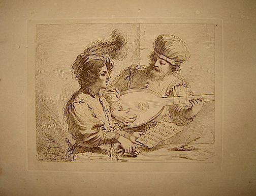 Bartolozzi Francesco (1727-1815) (Due uomini che cantano e suonano la chitarra) 1800 ca. Londra, presso J. & J. Boydell 